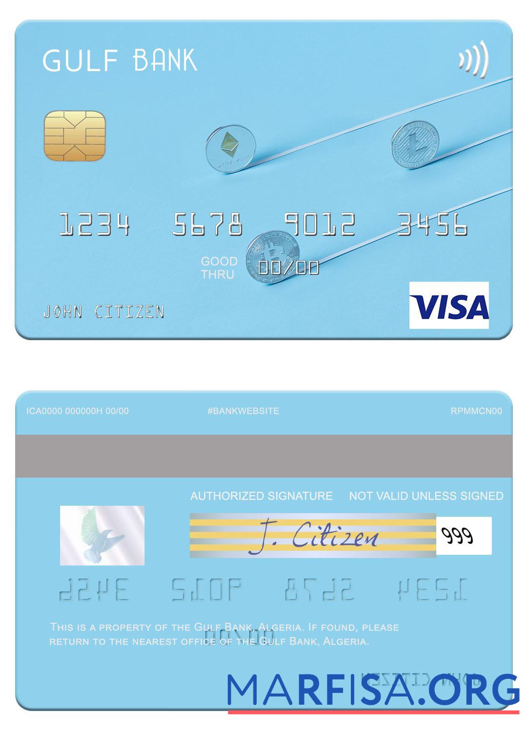 Realistic Algeria Gulf Bank visa card example